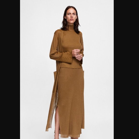 Zara Knit Set Top and Skirt in Matt Gold - Picture 5 of 16